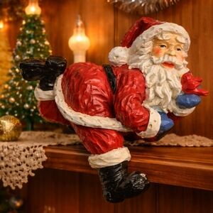 VINTAGE HEAVY RESIN SHELF SITTING SANTA CLAUS – HAND PAINTED HOLIDAY DECOR